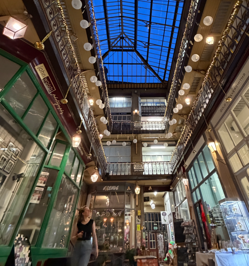 Byram Arcade’s interior galleries beneath its glass roof