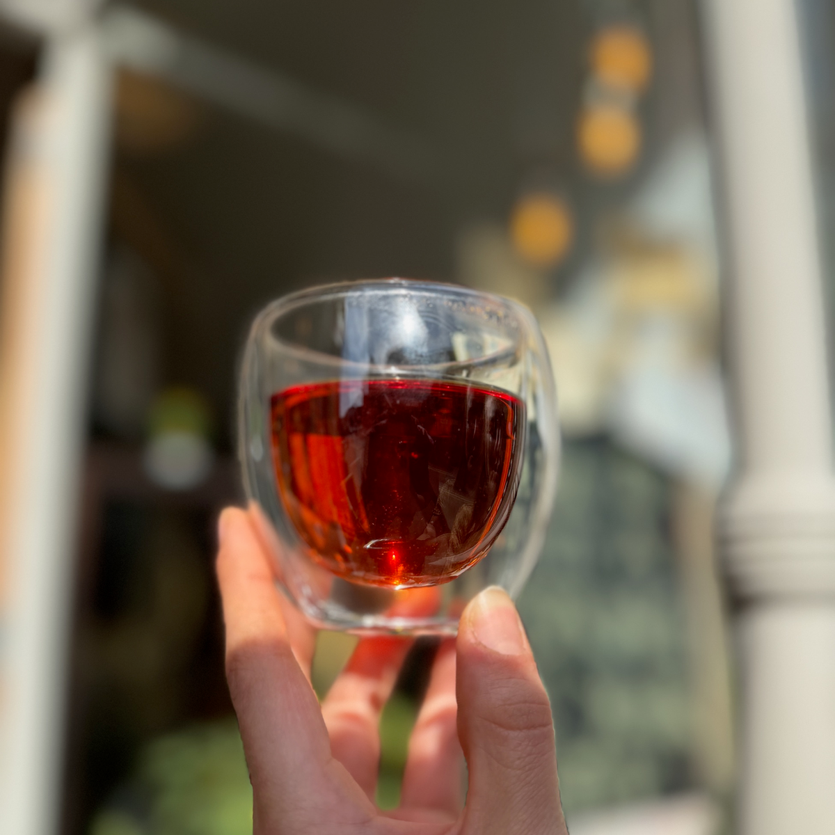 A glass of brewed tea photographed at Porter Hill in Huddersfield