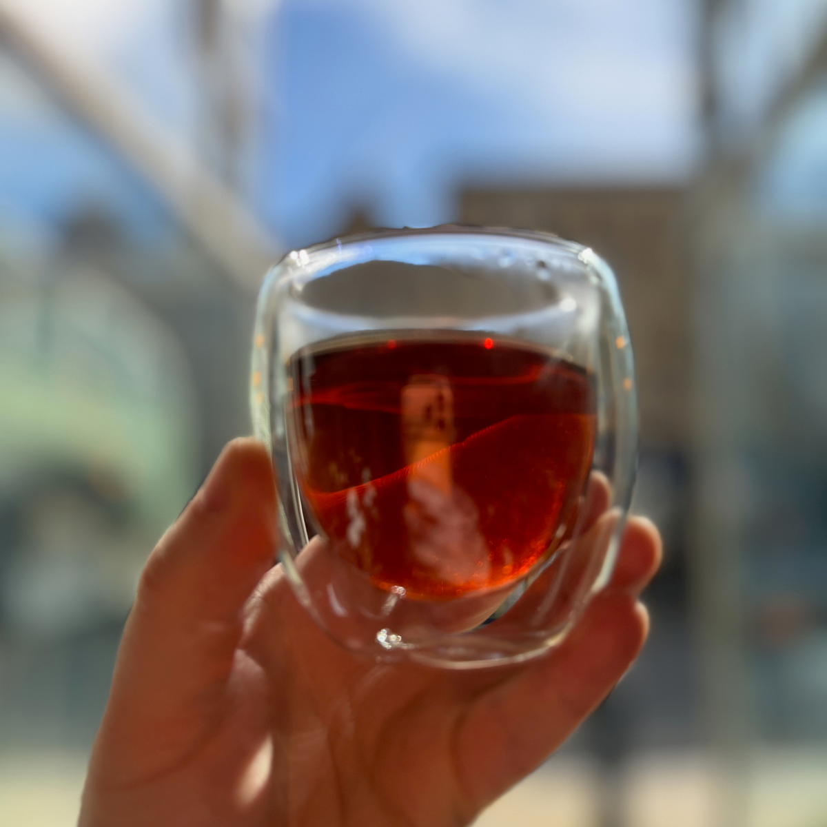 A glass of brewed tea photographed at Porter Hill in Huddersfield