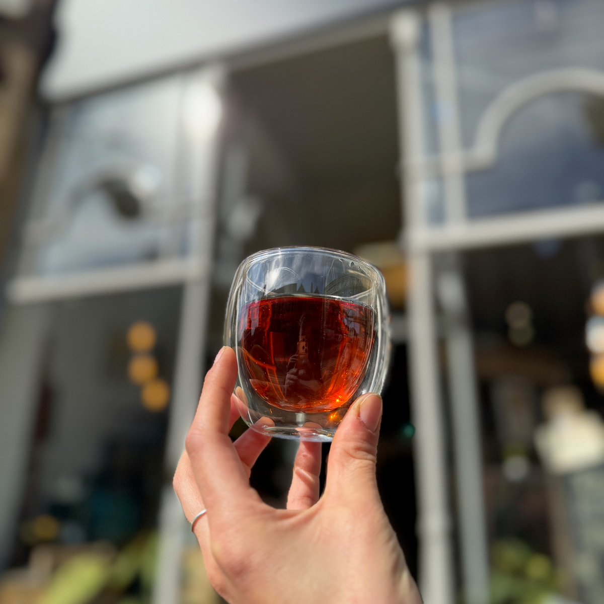 A glass of brewed tea photographed at Porter Hill in Huddersfield