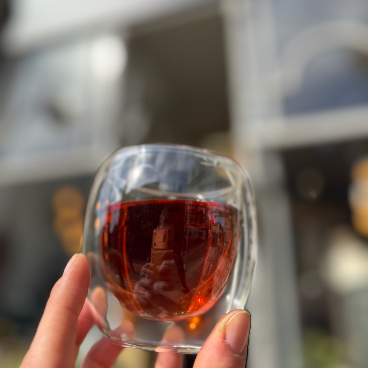A glass of brewed tea photographed at Porter Hill in Huddersfield