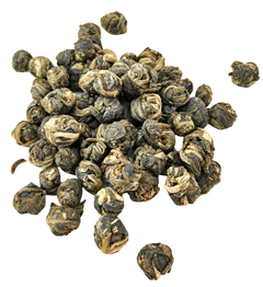 Jasmine Dragon Pearls green tea, loose leaf: jasmine, silky and unfurling