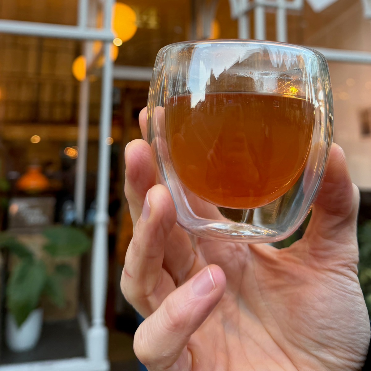 A glass of brewed tea photographed at Porter Hill in Huddersfield