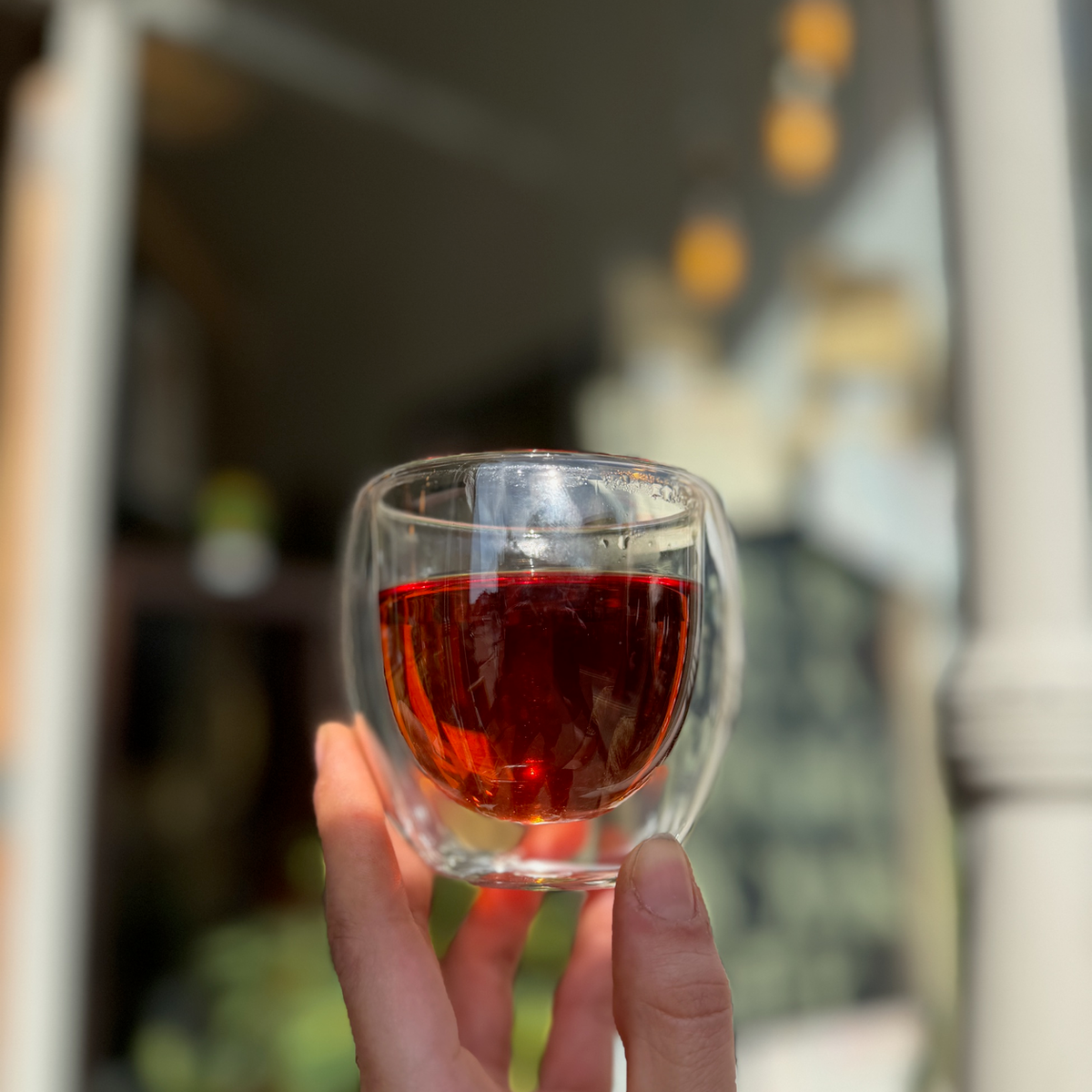 A glass of brewed tea photographed at Porter Hill in Huddersfield