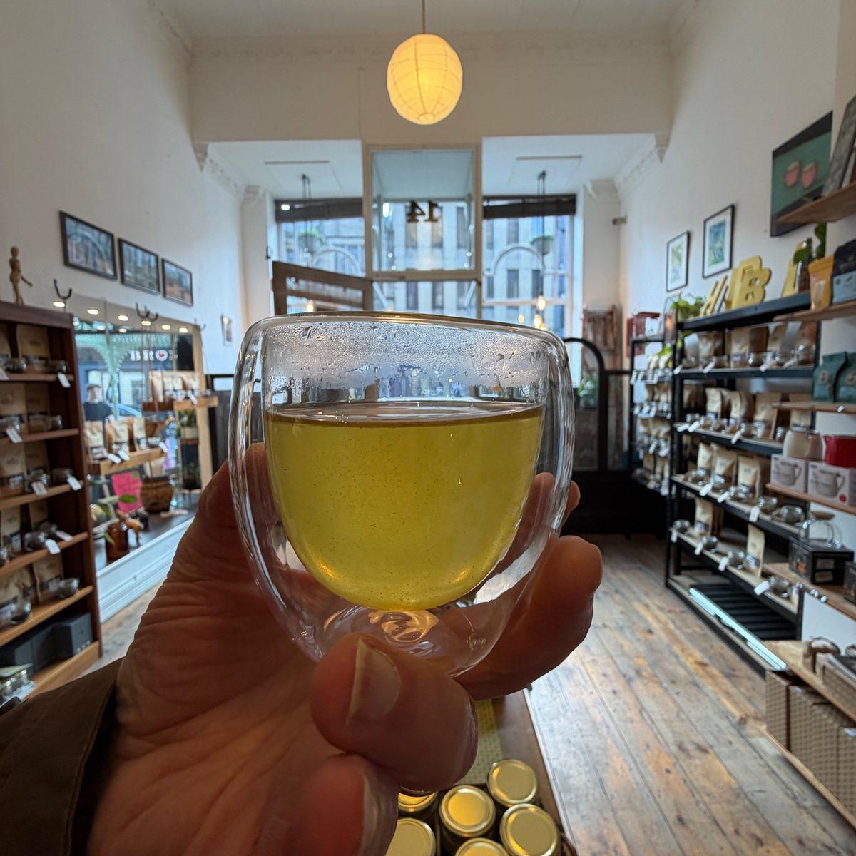 A glass of brewed tea photographed at Porter Hill in Huddersfield