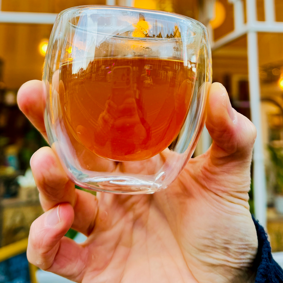 A glass of brewed tea photographed at Porter Hill in Huddersfield
