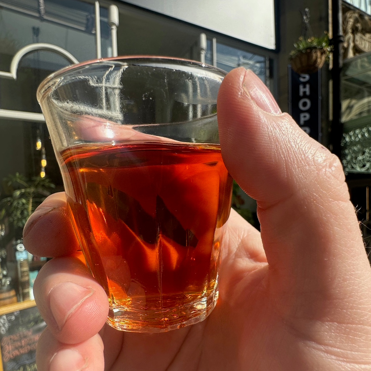 A glass of brewed tea photographed at Porter Hill in Huddersfield