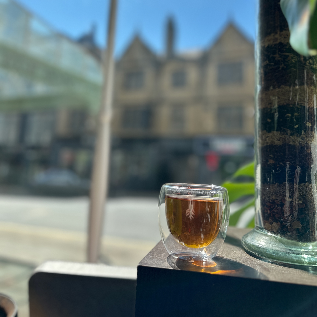 A glass of brewed tea photographed at Porter Hill in Huddersfield