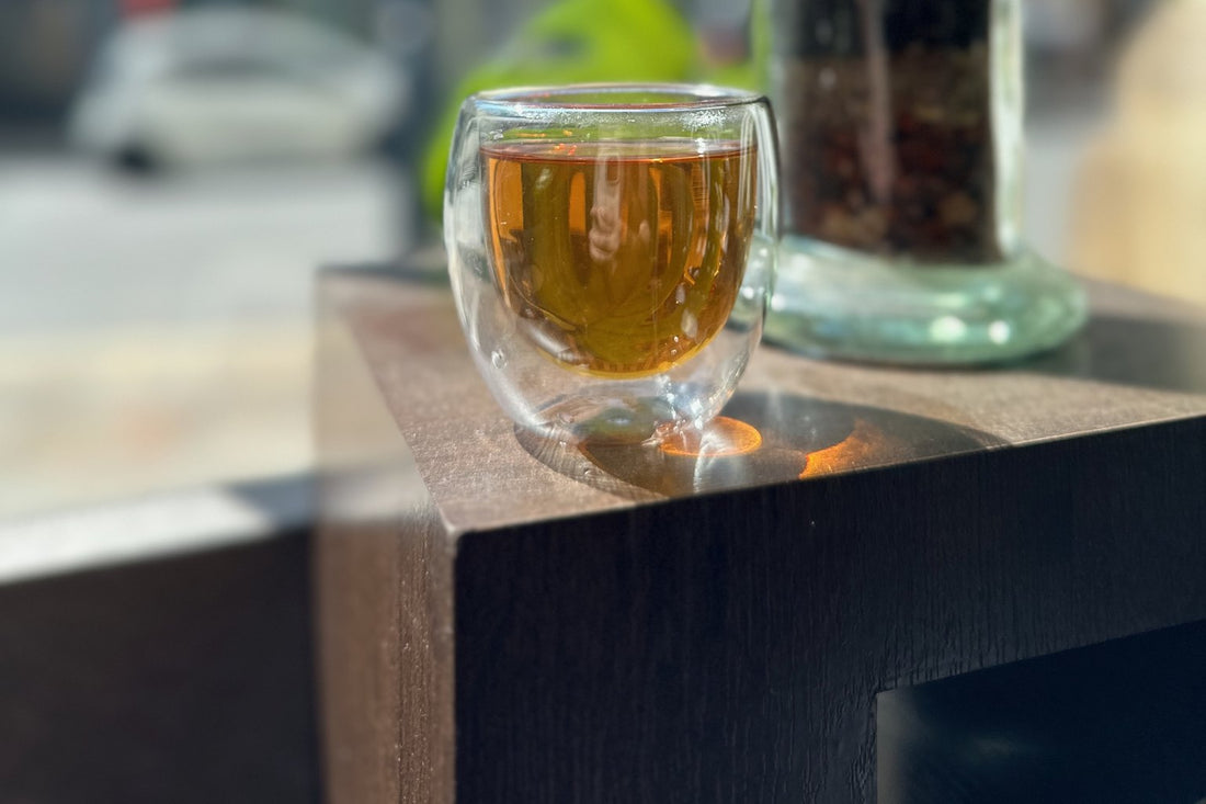 A glass of brewed tea at Porter Hill in Huddersfield