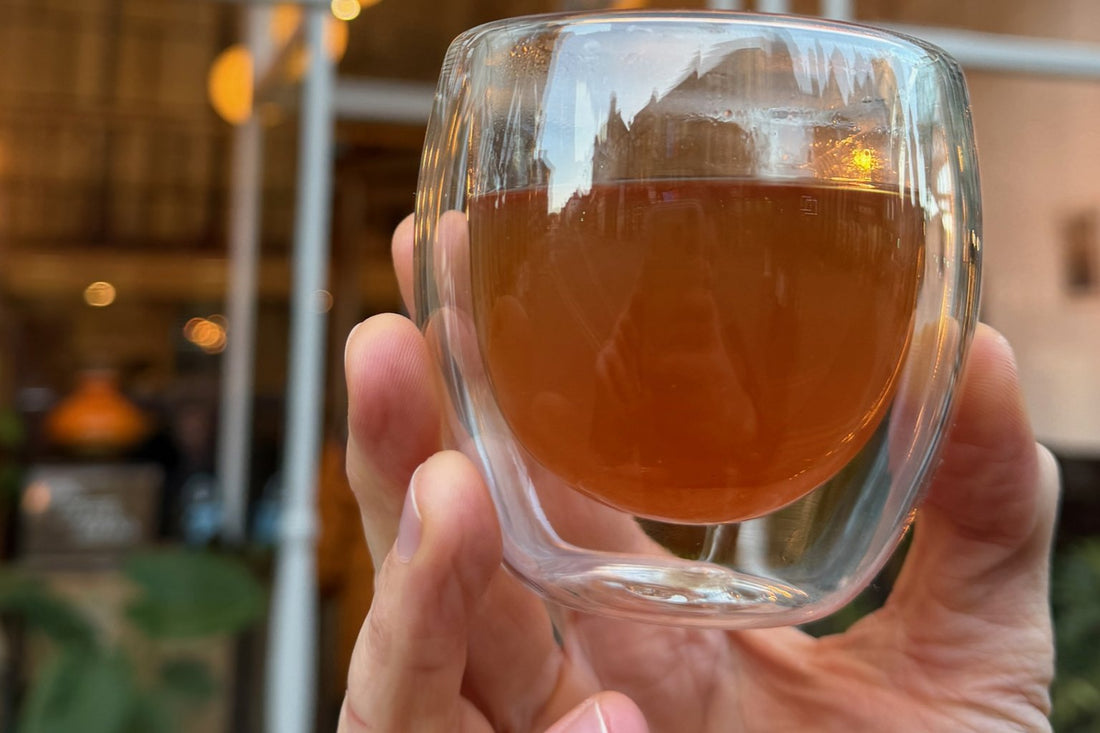 A glass of brewed tea at Porter Hill in Huddersfield
