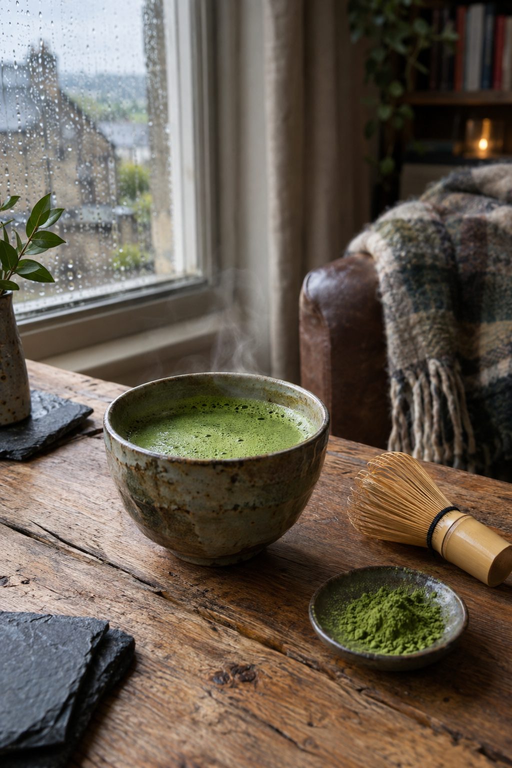 Freshly whisked matcha tea in a ceramic bowl showing matcha benefits through whole-leaf preparation