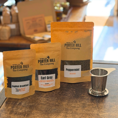 Loose Leaf Tea Starter Set with three teas and basket infuser