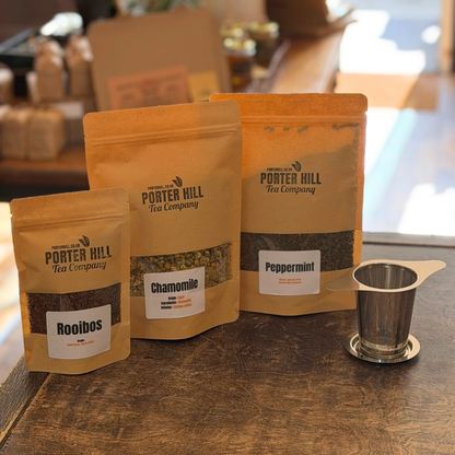 Rooibos, Chamomile and Peppermint tea with a basket infuser