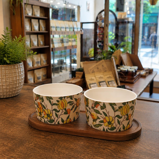 William Morris Fruits Snack Bowl Set with Wooden Tray