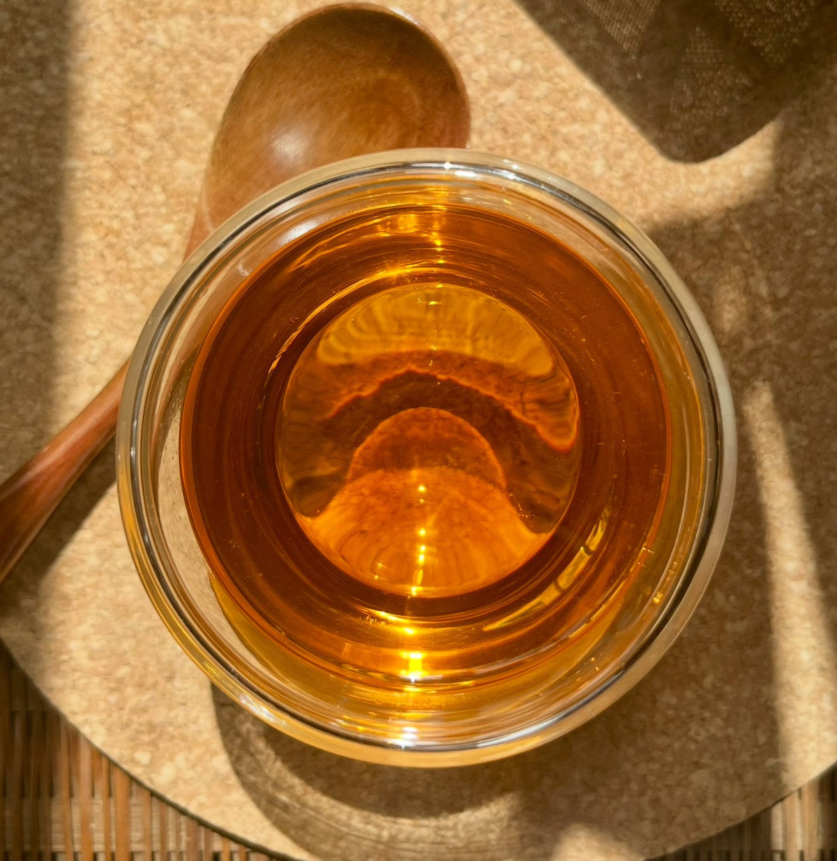 Decaf English Breakfast tea in a glass cup