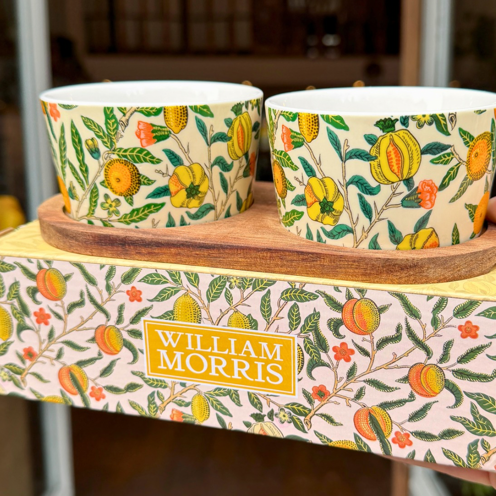 William Morris Fruits Snack Bowl Set with Wooden Tray