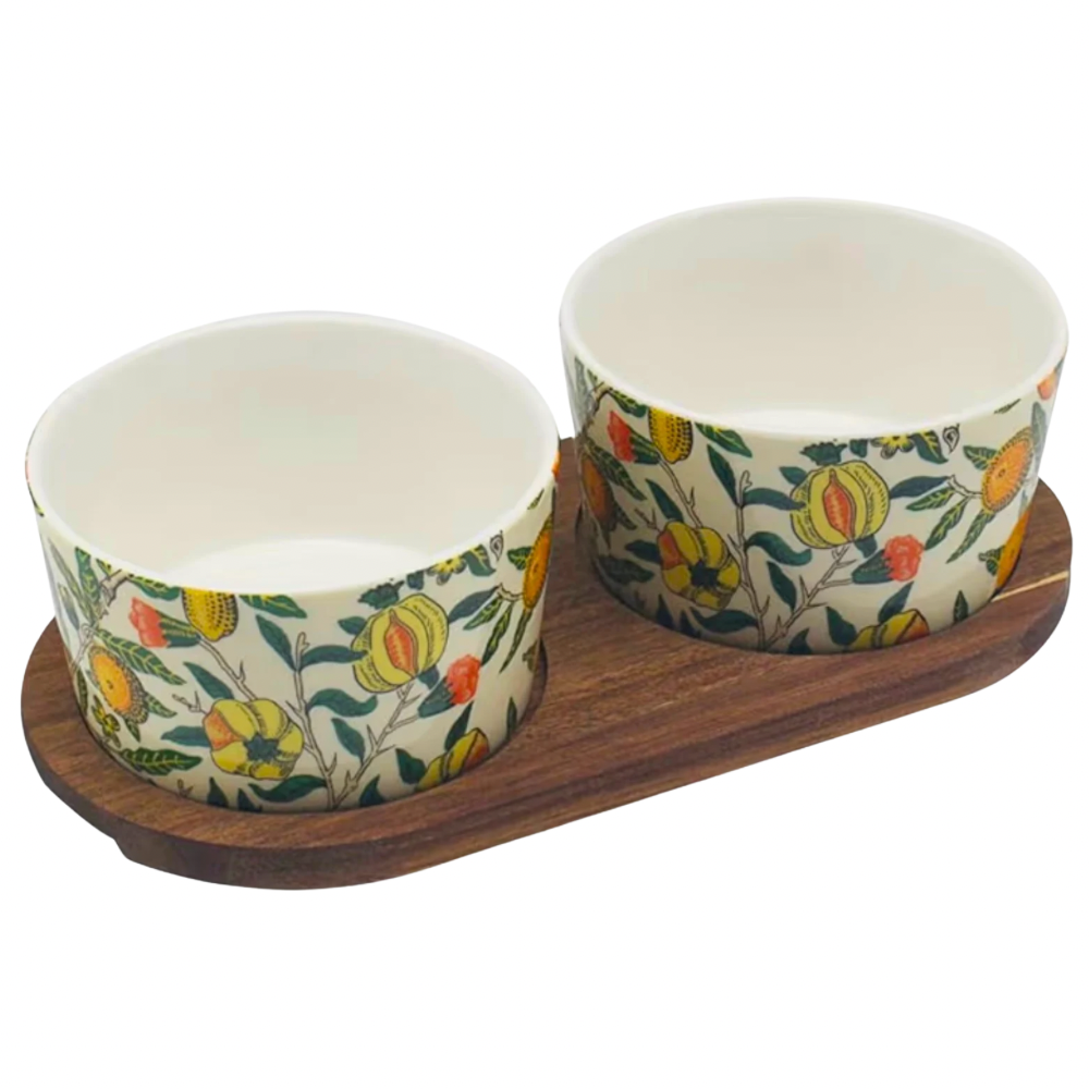 William Morris Fruits Snack Bowl Set with Wooden Tray