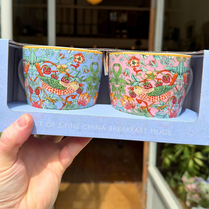 William Morris Strawberry Thief Fine China Mugs | Set of 2