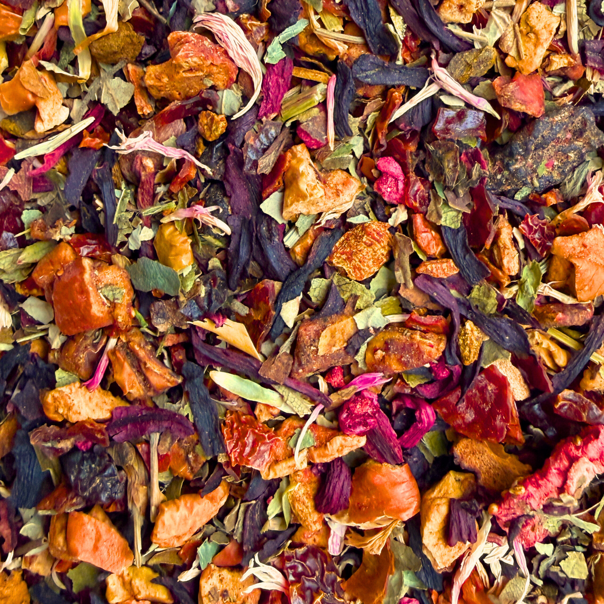 Strawberry Rhubarb fruit tea with visible fruit pieces