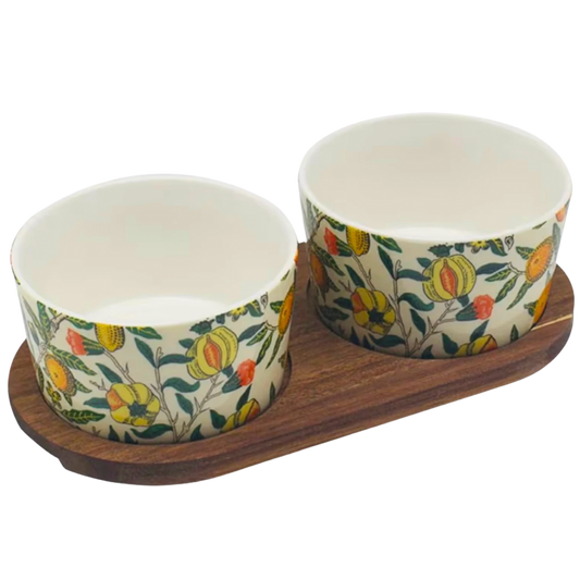 William Morris Fruits Snack Bowl Set with Wooden Tray