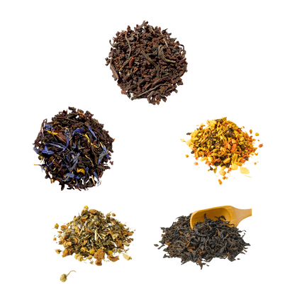 Bestsellers Tasting Box — five teas shown using the original product photographs