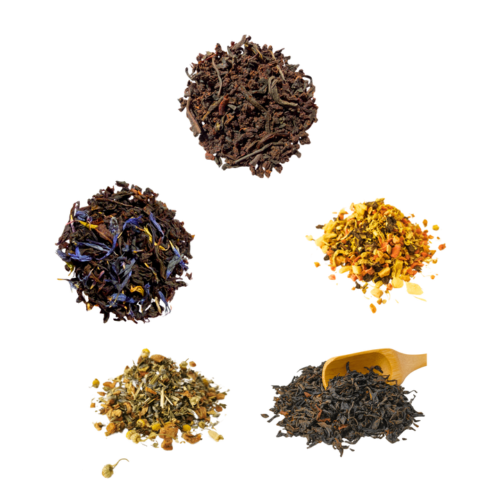 Bestsellers Tasting Box — five teas shown using the original product photographs