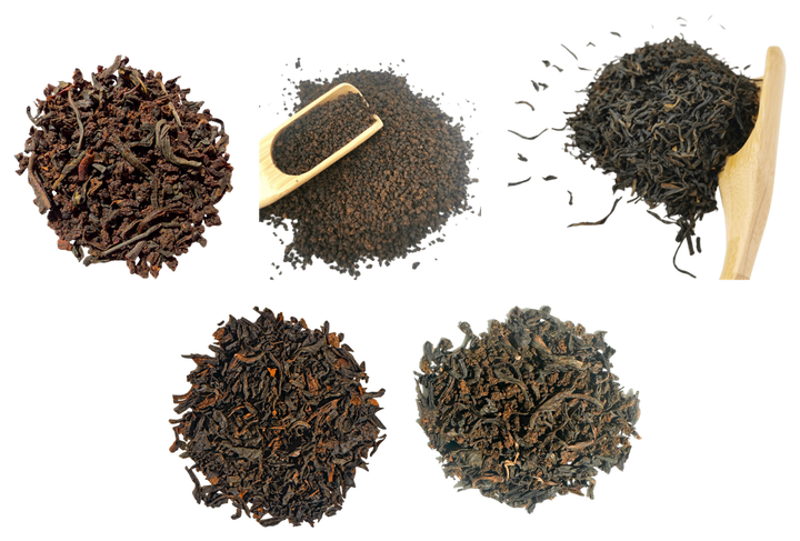 Breakfast Tea Tasting Box — five loose-leaf teas, photographed individually and arranged together