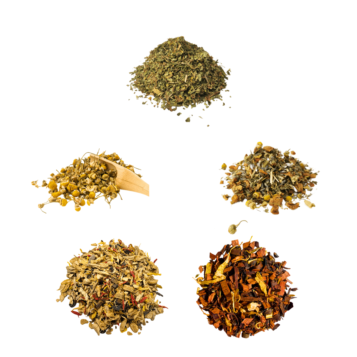 Caffeine-Free Tasting Box — five teas shown using the original product photographs
