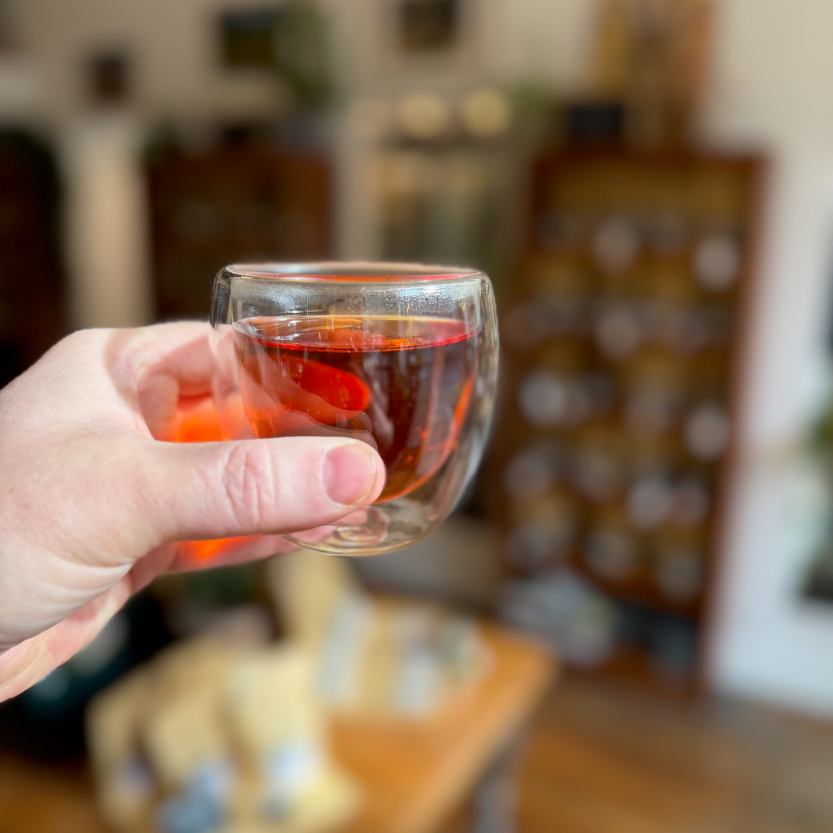A glass of brewed tea photographed at Porter Hill in Huddersfield