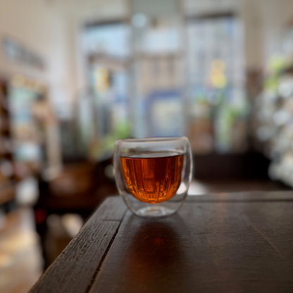 A glass of brewed tea photographed at Porter Hill in Huddersfield