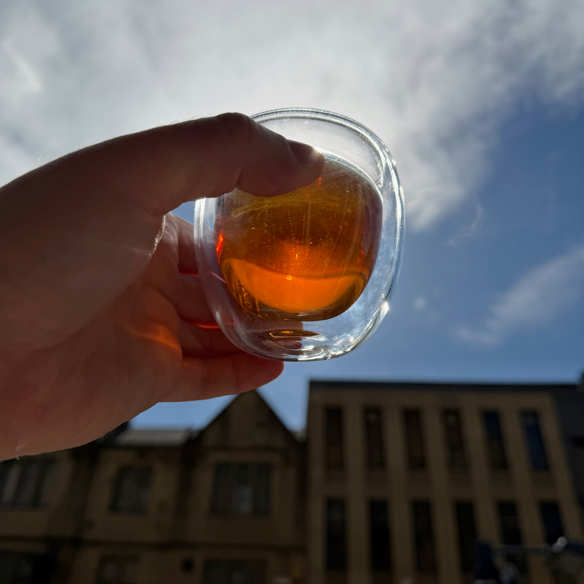 A glass of brewed tea photographed at Porter Hill in Huddersfield