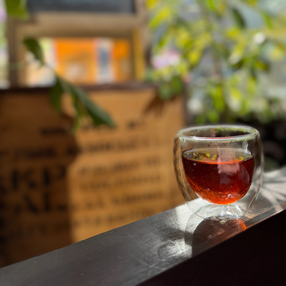 A glass of brewed tea photographed at Porter Hill in Huddersfield