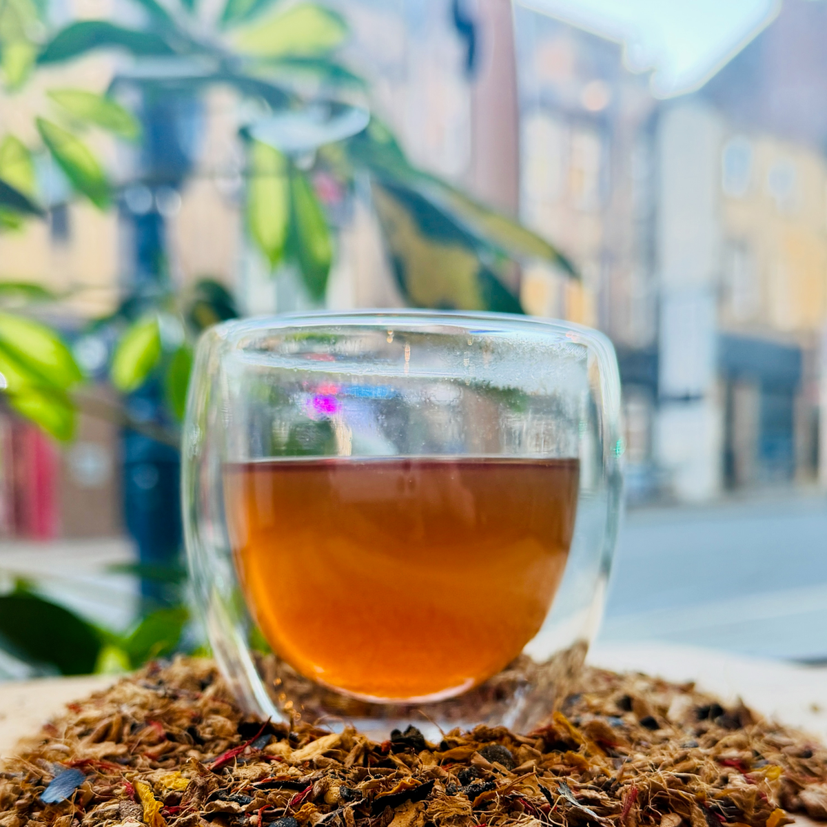 A glass of brewed tea photographed at Porter Hill in Huddersfield