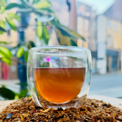 A glass of brewed tea photographed at Porter Hill in Huddersfield