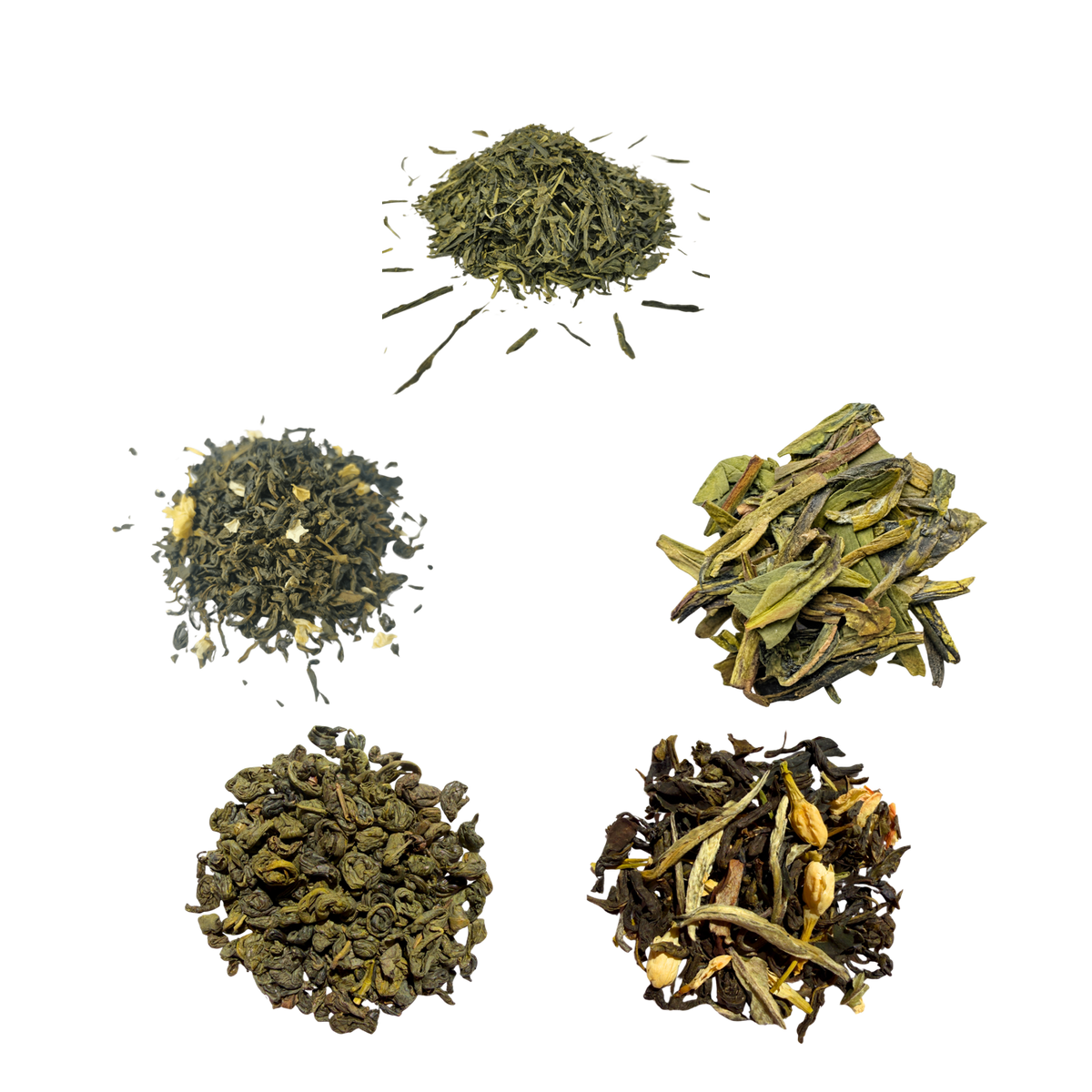 Green Tea Tasting Box — five teas shown using the original product photographs