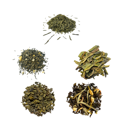 Green Tea Tasting Box — five teas shown using the original product photographs