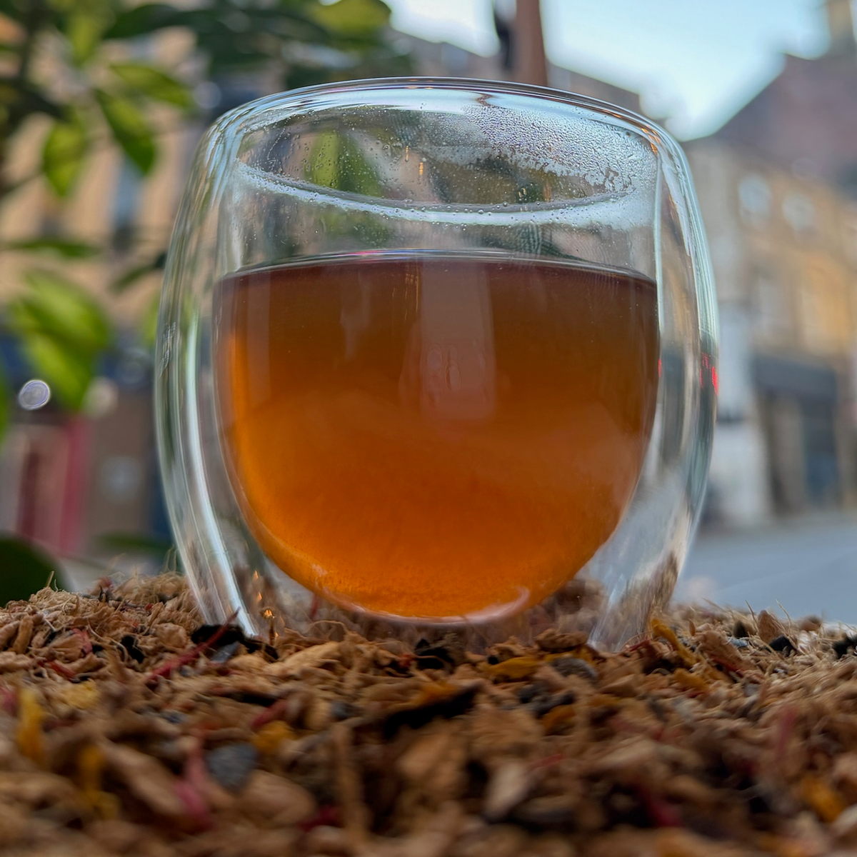 A glass of brewed tea photographed at Porter Hill in Huddersfield