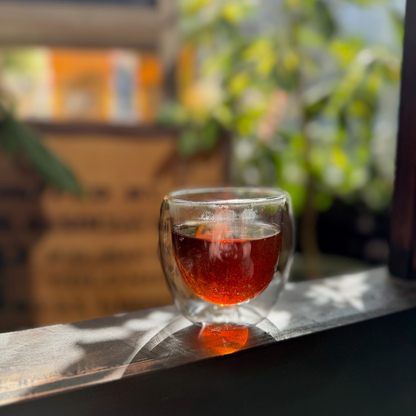 A glass of brewed tea photographed at Porter Hill in Huddersfield