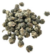 Jasmine Dragon Pearls green tea, loose leaf: jasmine, silky and unfurling