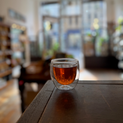 A glass of brewed tea photographed at Porter Hill in Huddersfield