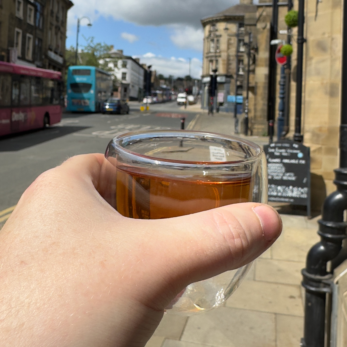 A glass of brewed tea photographed at Porter Hill in Huddersfield