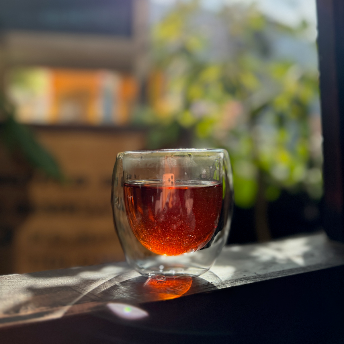 A glass of brewed tea photographed at Porter Hill in Huddersfield