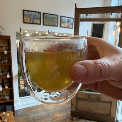 A glass of brewed tea photographed at Porter Hill in Huddersfield