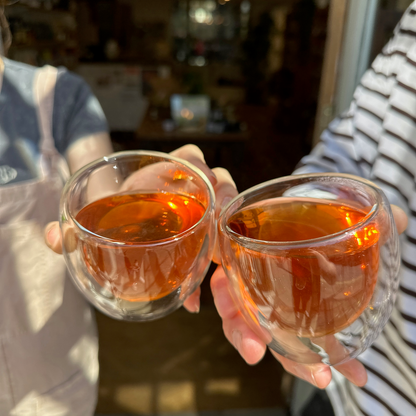 A glass of brewed tea photographed at Porter Hill in Huddersfield