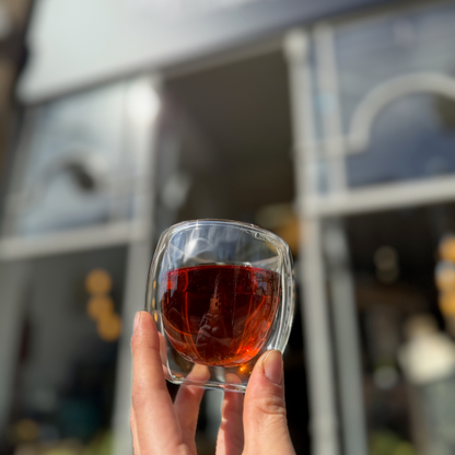 A glass of brewed tea photographed at Porter Hill in Huddersfield