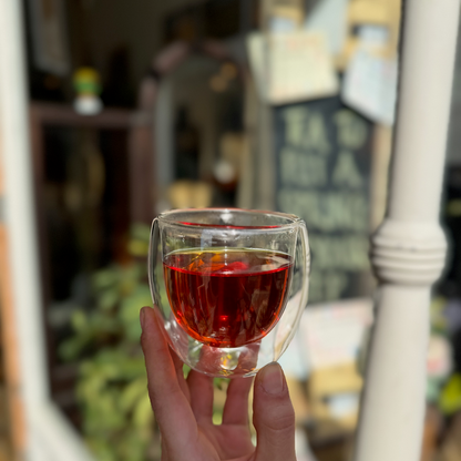 A glass of brewed tea photographed at Porter Hill in Huddersfield