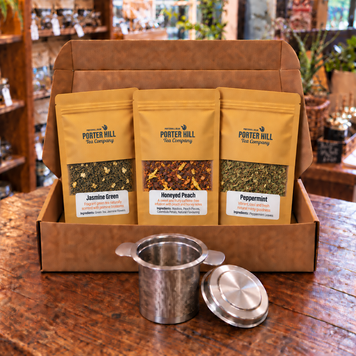 Loose Leaf Tea Starter Set – Jasmine Green, Honeyed Peach and Peppermint