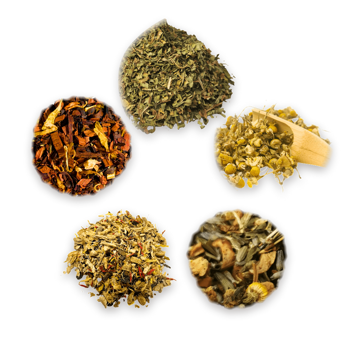 Caffeine-Free Tasting Box: the five loose leaf teas inside
