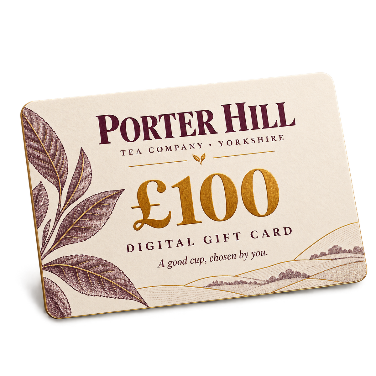 Porter Hill Tea Company £100 digital tea gift card in ivory, plum and gold