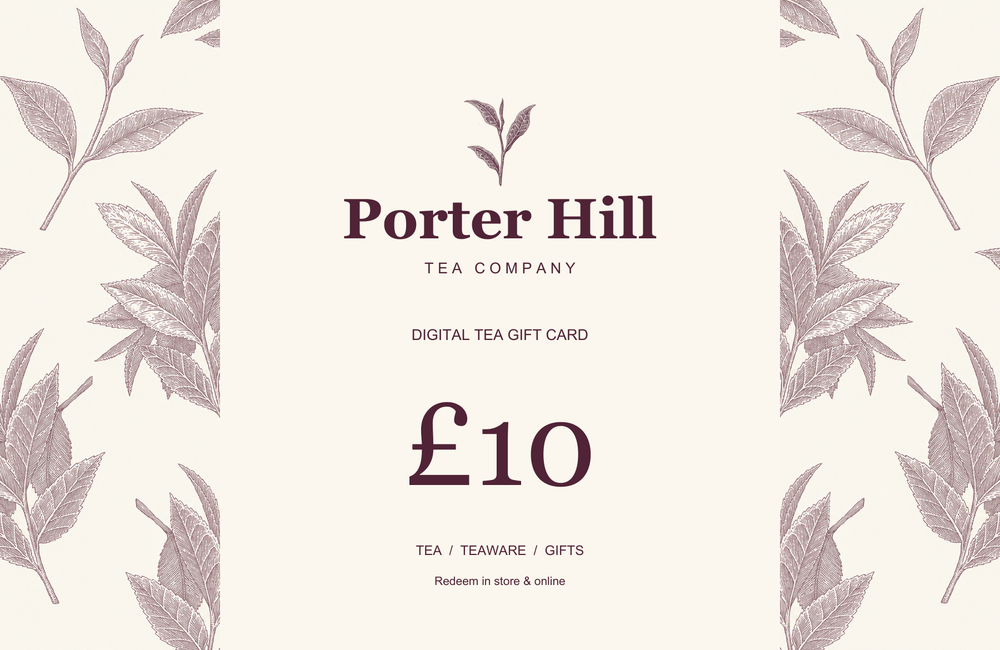 Porter Hill £10 digital gift card using the original repeating botanical brand pattern, with distinct separated illustrations and a clear centre